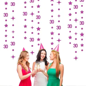 Décoration de fête Glitter Purple Girls 30e anniversaire Bannières Décorations Numéro 30 Cercle Dot Twinkle Star Guirlandes en papier Suspendu Streamer