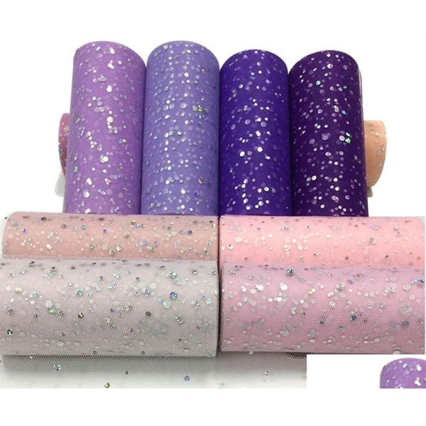 Décoration de fête Glitter Sequin Tle Roll 15Cm 25 Yards 22M Tissu Bobine Tutu Emballage Cadeau Baby Shower Diy Anniversaire Fournitures Drop Delive Dh17N