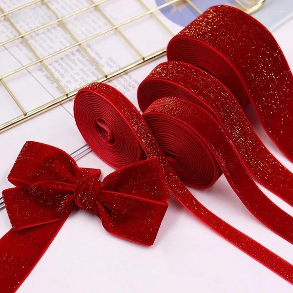 Décoration de fête paillette en velours de Noël Ribbon Gift Emballage 10 yards pour les vêtements de décoration de mariage arbores