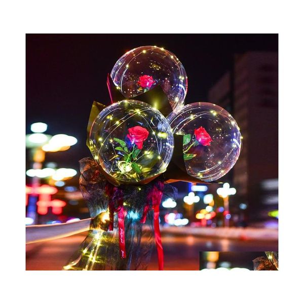 Décoration de fête Glow Ballons de fleurs artificielles Pneumatique Transparent Valentines Rose Ballon Pétale Lampe Étanche Airballoon Fogg Dhnhc