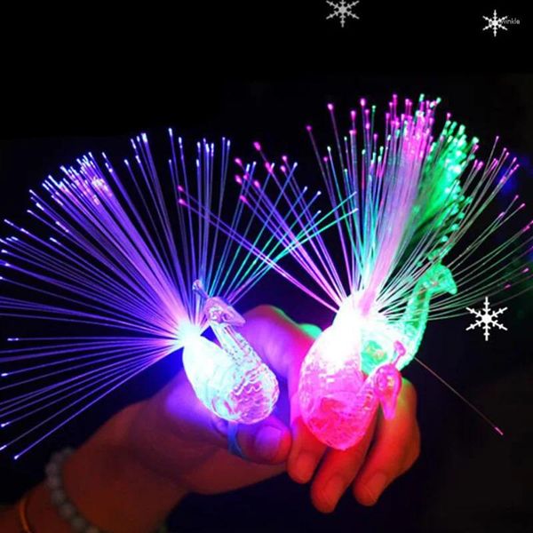 Décoration de fête Béloche 100pcs Peacock Finger Light Flash Couleur Modification de la fibre d'écran Open Fiber optique brillant dans l'obscurité