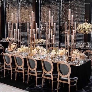 Feestdecoratie Goud 8 Arm Metalen Cluster Kandelaar Houder Lang Groot Glas Kaars Arrangement Candleabra Bruiloft Douche Tafel Middelpunt