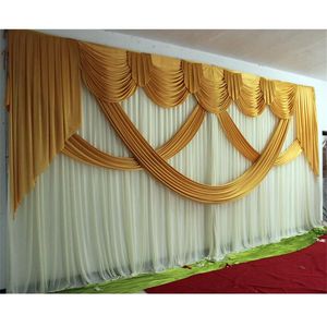 Panneaux de toile de fond de mariage doré et blanc, décoration de fête, rideau d'événement, drapé en soie glacée, tissu de fond pour scène