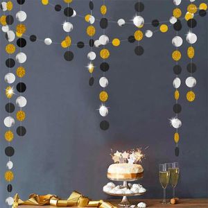 Décoration de fête Gold Back Year Circle Dots Guirlande Streamers Gruaduation Décorations Glitter Noir Anniversaire Suspendu Bannières Toiles de Fond