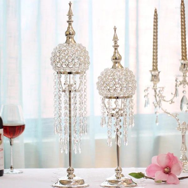 Party Decoration Gold Candle Metal Candlestick Crystal Table Centre maître