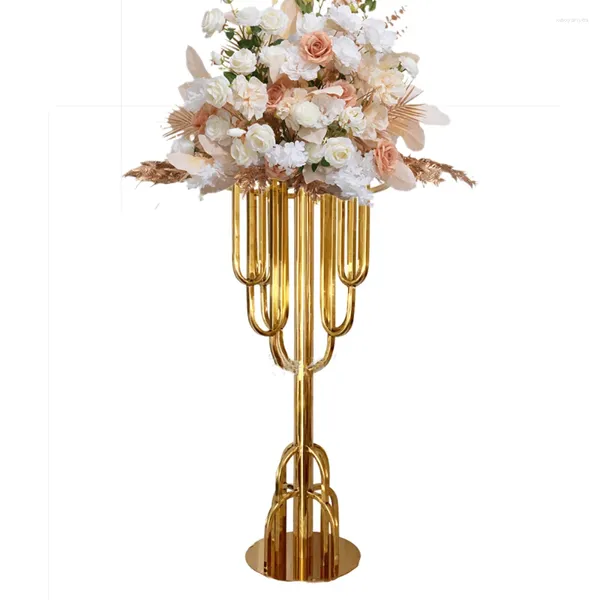 Decoración de fiesta Estante de flores de oro Mesa de boda moderna Centro de mesa Evento Camino Plomo Flores Soporte Hogar El