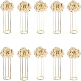 Party Decoration Gold Metal Colonne Centres de table de mariage Table avec des assiettes Cérémonie Géométrique moderne Fleurs en vrac 10pcs