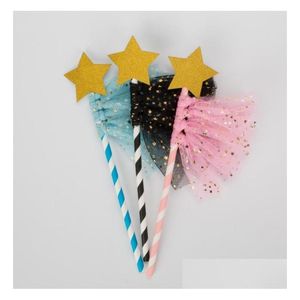 Party Decoration Gold Star Yarn Flag Cake Topper Dessert Baby Shower Kids Birthday Wedding Event Event Decor Fournitures de beaux cadeaux Drop de Dhbi9