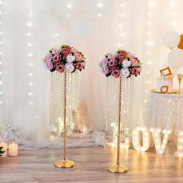 Decoración de fiesta Florero dorado Centros de mesa de boda: 10 piezas 70 cm de altura Soporte de flores de cristal para mesas Elegantes jarrones de arreglo de flores de metal