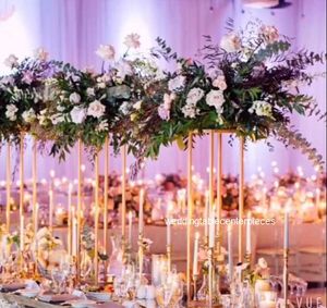 Party Decoration Gold White Silver Candle Holders Metal Candlestick Flower Stand Vase Table Centerpiece Event Rack Road Lead Wedding Decor