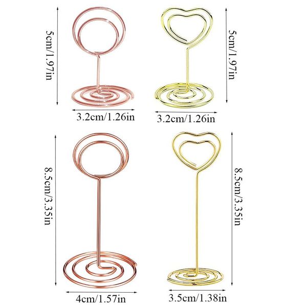 Decoración de fiesta Soporte de foto en forma de corazón dorado Soportes de número de mesa Tarjeta de lugar Clips de menú de papel para decoración de fiesta de boda u oficina