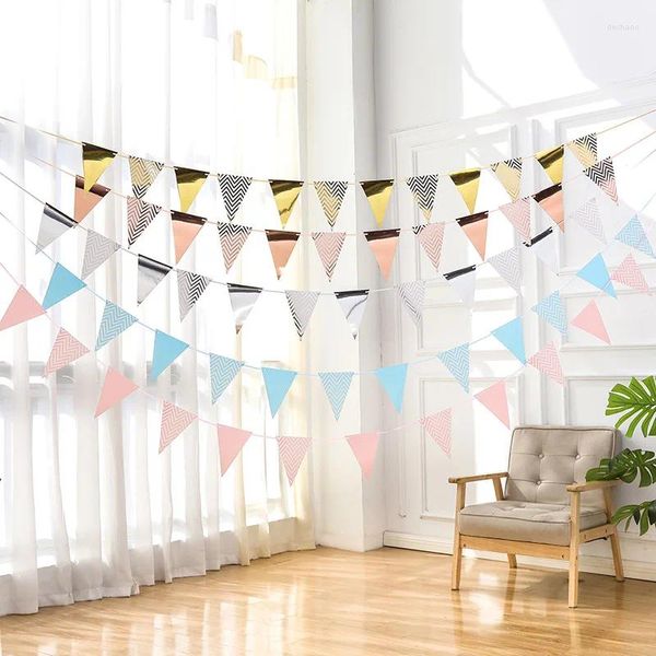 Party Decoration Golden Triangle Flag Wave Pull Birthday Supplies atmosphère Gold Silver Pink Blue Banner