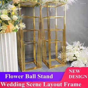 Décoration de fête Bon Look Géométrique Route Guide Ornements Fer Fleurs Artificielles Stand Accessoires De Mariage Quare Bloc Table Pièce Maîtresse Fleur