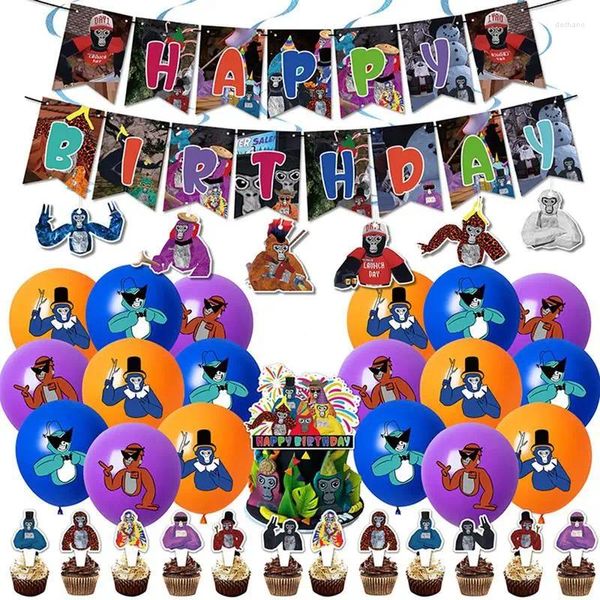 Decoración de la fiesta Gorilla Tag Balloon Juego de anime King King Monkey Globos Feliz cumpleaños Banner Toppers Juguetes Suministros de decoración de fondo