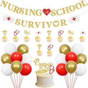 Feestdecoratie afstuderen decor verpleegkundige school overlevende banner gefeliciteerd rn cake toppers latex ballon voor verpleegkundigendag