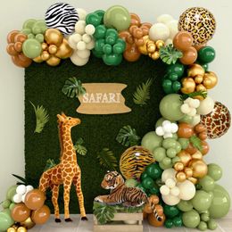 Décoration de fête Green Brown Jungle Balloons Arch Garland Kit Tropical 1st Birthday Decor Kids Wedding Supplies Baby Shower