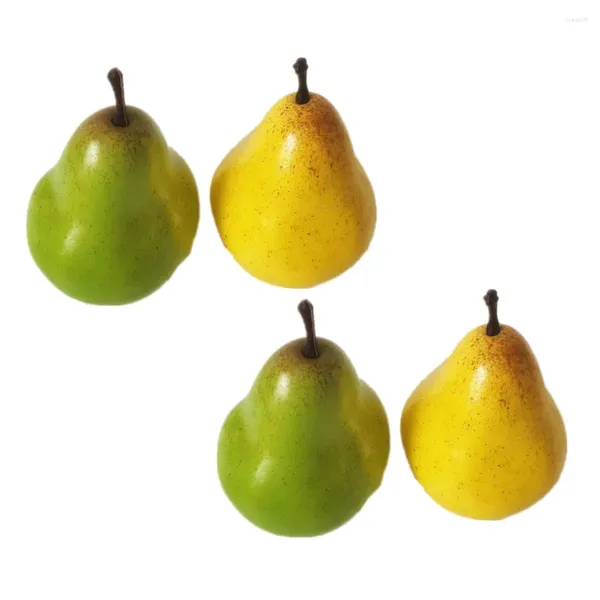 Décoration de fête Décoration de poire jaune verte: 4 pièces Simulation de fruits artificiels pour le navire d'affichage de vacances à la maison