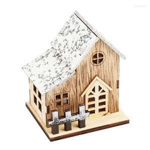 Décoration de fête H55A Miniature Noël LED Light Up Bois Maison Ornements Famille DIY Art Artisanat Projets Bureau Décors Accessoire Pour Enfants