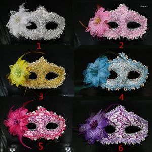 Décoration de fête Masques de demi-visage avec fleur de dentelle pour adultes et enfants Halloween Mask Christmas Sexy