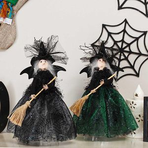 Party Decoration Halloween 28,5 cm heksenpop Holding Broom Festival Desktop ornament volwassenen Kids Dolls Toys Gift Props