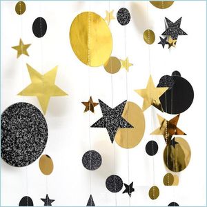 Decoración de fiesta Halloween 4M Dot Paper Garland Gold Black Star Round Banner Bunting para Baby Shower Cumpleaños Wedd Nerdsropebags500Mg Dhiuz