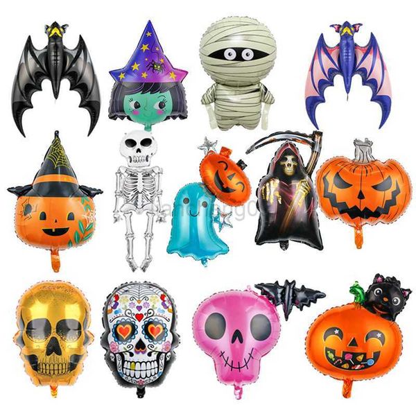 Decoración de fiesta Halloween Película de aluminio Globo Murciélago Fantasma Festival Ballon Calabaza Hoz Bruja Undead Skull Baloon Happy Helloween Decor Balon L0823