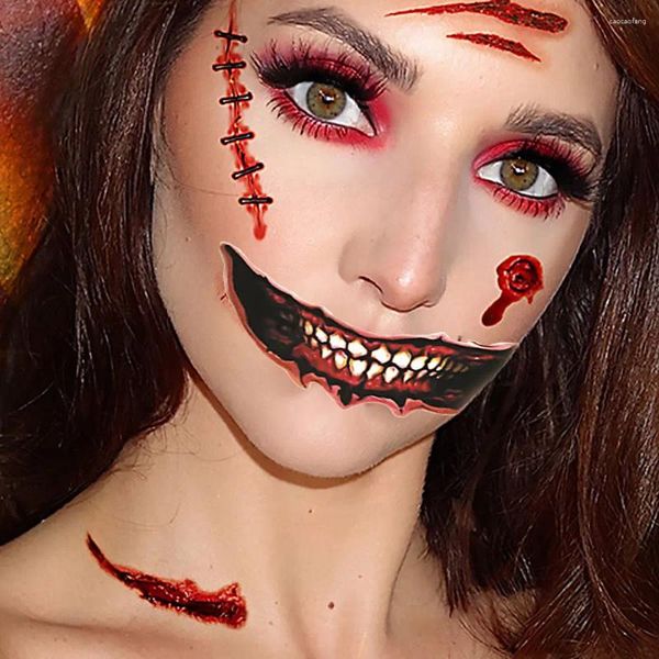 Décoration de fête Halloween Big Muck Tattoo Autocollants DIY Horreur Lip rayé Face Decors Jour de l'art de l'art de corps