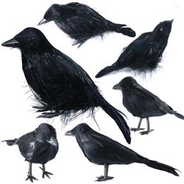 Décoration de fête Halloween corbeau noir fausse plume corbeau oiseaux accessoires pour ornements de jardin à la maison corbeaux debout réalistes