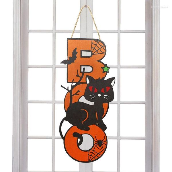 Décoration de fête Halloween Boo signe pour porte d'entrée décorations murales en bois avec une corde et un crochet faveurs pour la maison