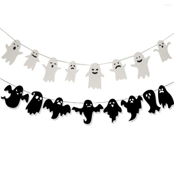 Decoración de fiesta, cartel de fantasma de dibujos animados bonitos de Halloween, decoración en blanco y negro, 2023 para el hogar, recuerdo para niños