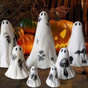 Feestdecoratie Halloween schattige spook sculptuur witte mini -poppen hars ornament scene moderne kunst thuis bureau decor geschenken