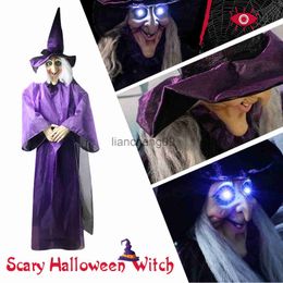 Feestdecoratie Halloween Decor Geanimeerde Paarse Heks Opknoping Huis Prop Decoraties Led Ogen Woondecoratie DecoraciN L23111