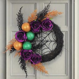 Décoration de fête Halloween, couronne de porte, couronnes effrayantes, devant accrocheur avec Roses artificielles pour fête