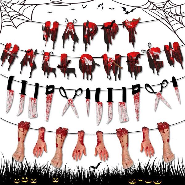 Décoration de fête Halloween, bannière décorative, ciseaux, main, pied, maison hantée, Arrangement, ornement suspendu, Helloween