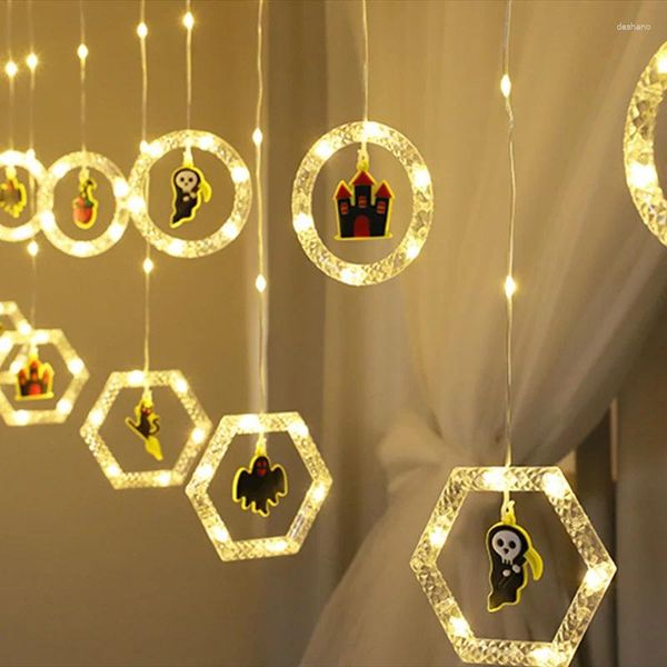 Decoración de fiestas Halloween Decorativa Luz Hexagonal Anillo LED LED LED LED DIY Decoración de árboles de Navidad Adorno Año de Navidad Fairy