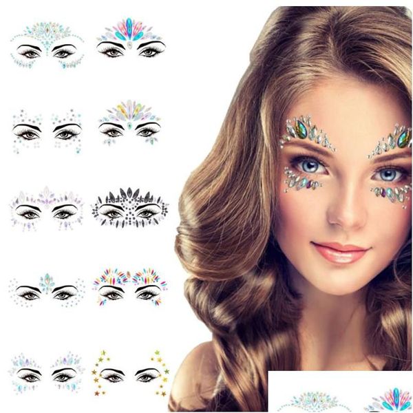 Décoration de fête Halloween Diamant Autocollants Sourcils Visage DIY Acrylique Étoile Maquillage Drop Livraison Maison Jardin Fournitures de Fête Événement Dhrn6