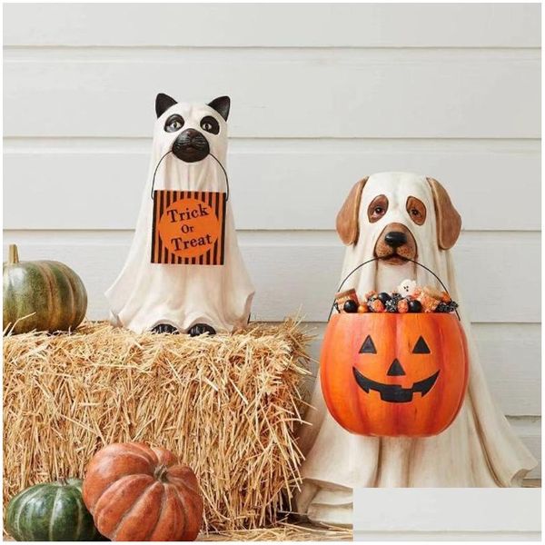 Décoration de fête Halloween Dog Elf Candy Bowl Résine Artisanat pour les accessoires de Noël Thanksgiving DIY Décor 312D Drop Livraison Home Garden Dhvet