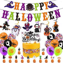 Party Decoration Halloween Flag Trek Balloon Set Ghost Wizard Cake Insertion Bat Death Spiral Pendant