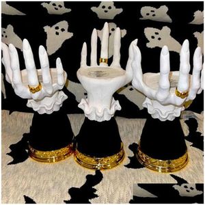 Feestdecoratie Halloween Home Decor kandelaar stick hars tools horror heks hand single wick eve h0910 drop levering tuin f otfna