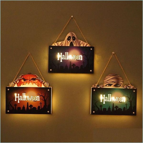 Décoration de fête Halloween Maison Décor Plaque de porte Veilleuse Fournitures de fête Festival Mur Artisanat Décoratif Pendentif Citrouille Lanterne Dh2Zj