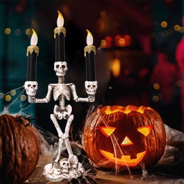 Décoration de fête Halloween LED Bougeoir Crâne Squelette Bougeoir Pour La Maison Halloween Party DIY Décoration Chandelier Art Props Pour Cadeau 220908
