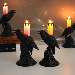 Décoration de fête Halloween LED lumières corbeau noir chandelier tenant bougie lampe ornement de Table pour accessoire de maison hantée