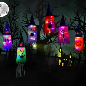 Décoration de fête Halloween LED pendentif de chapeau de sorcière suspendu lumineux pour les fournitures d'arbre de cour extérieure