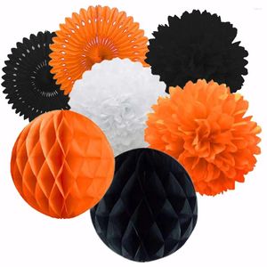 Décoration de fête Halloween papier banderoles cercle confettis points suspendus guirlande nid d'abeille boule tourbillon décorations blanc noir orange