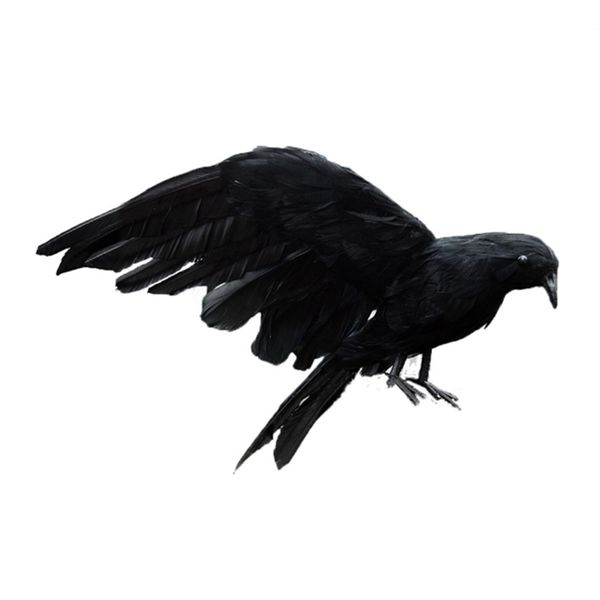 Décoration de fête Halloween prop plumes Corbeau oiseau grand 25x40cm ailes déployées Black Crow jouet modèle jouet Performance prop 220915