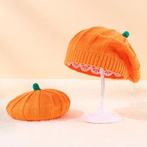 Chapeau béret citrouille d'Halloween, décoration de fête, automne et hiver 2024, tricoté chaud, Parent-enfant, beaux chapeaux en tricot