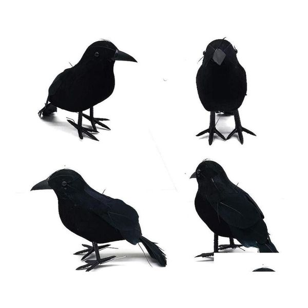 Décoration de fête Halloween Simation Plume Corbeau Pendentifs Faux Noir Flocage Oiseau Artificiel Effrayant Accessoires Maison Haloween Décor Drop D Dh0Hx