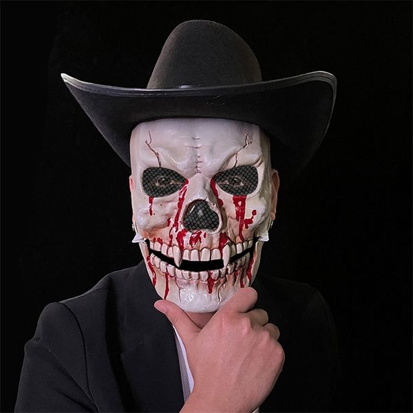 Decoración de fiesta Máscara de calavera de Halloween con mandíbula móvil Casco de plástico aterrador con boca móvil para accesorios de fiesta de cosplay Máscara de esqueleto espeluznante 220908