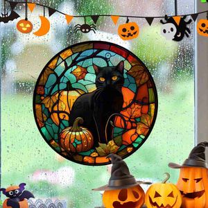 Decoración de fiesta Halloween estática PVC ventana pegatinas de vidrio colorido horror castillo gato estático pared calcomanía pegamento libre decoración película fiesta decoración del hogar x0905