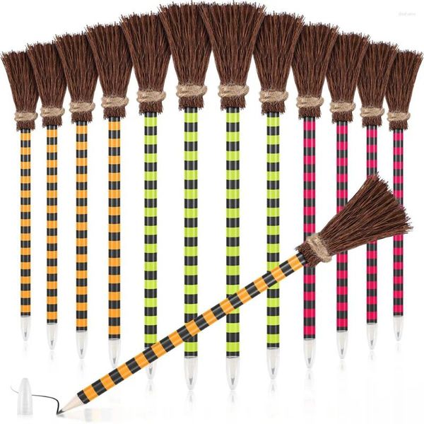 Party Decoration Halloween Witch Broom Crayon coloré Pens Wizard Écriture crayons (12 pièces)